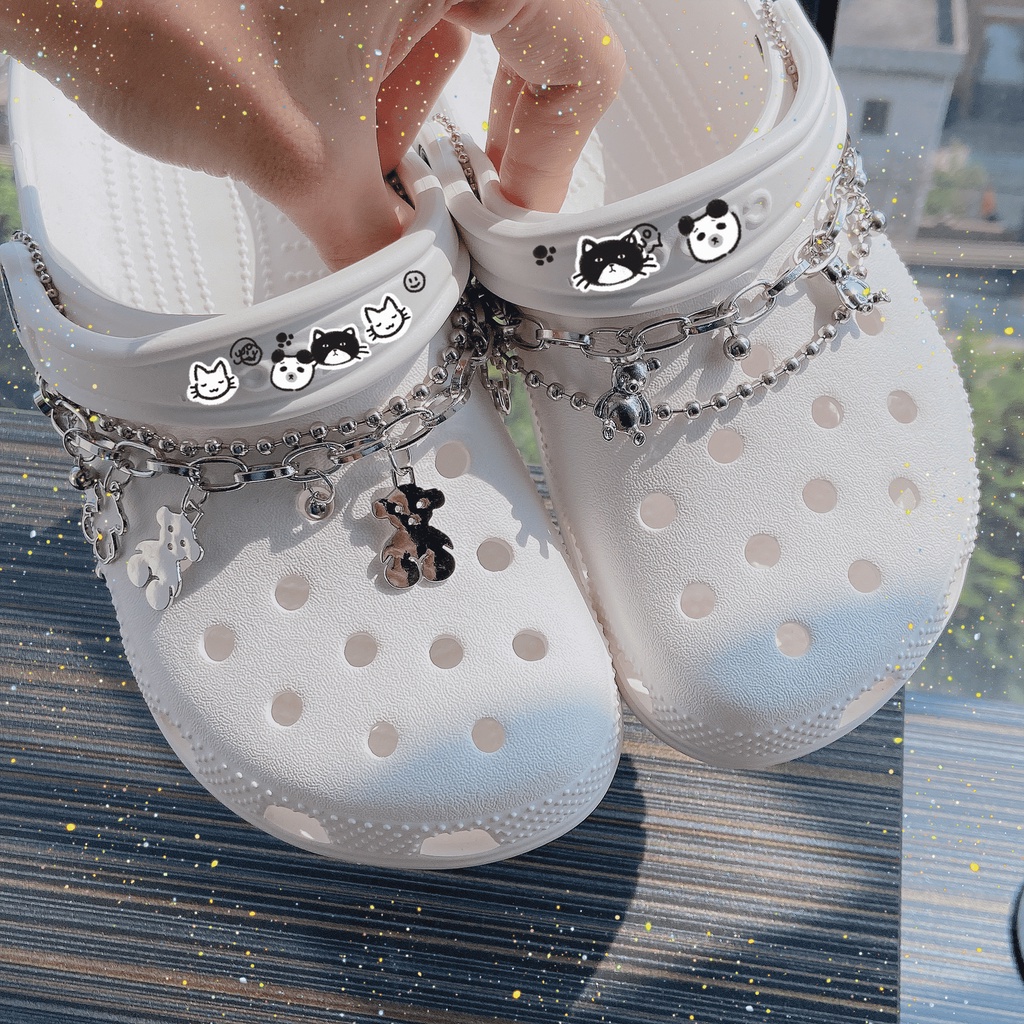 Crocs Rantai Sepatu Bahan Metal Aksen Mutiara Untuk Dekorasi