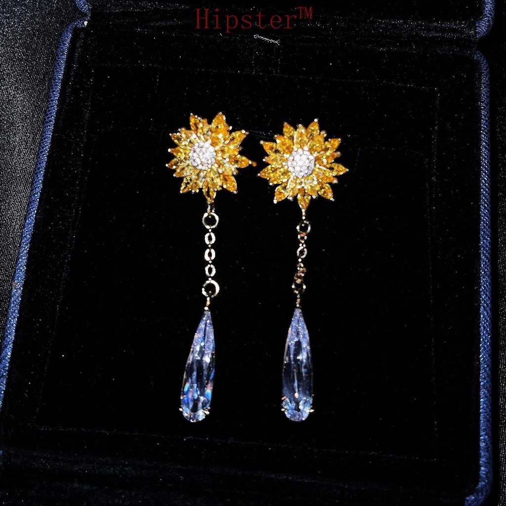 New Hot Sale Fashion Flower Micro Inlaid Zircon Luxury Inlaid Natural Yellow Diamond Earrings