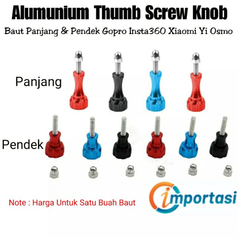 Alumunium Thumb Screw Baut Mounting Gopro Insta360 One X2 RS DJI Action 2 Baut Panjang Pendek