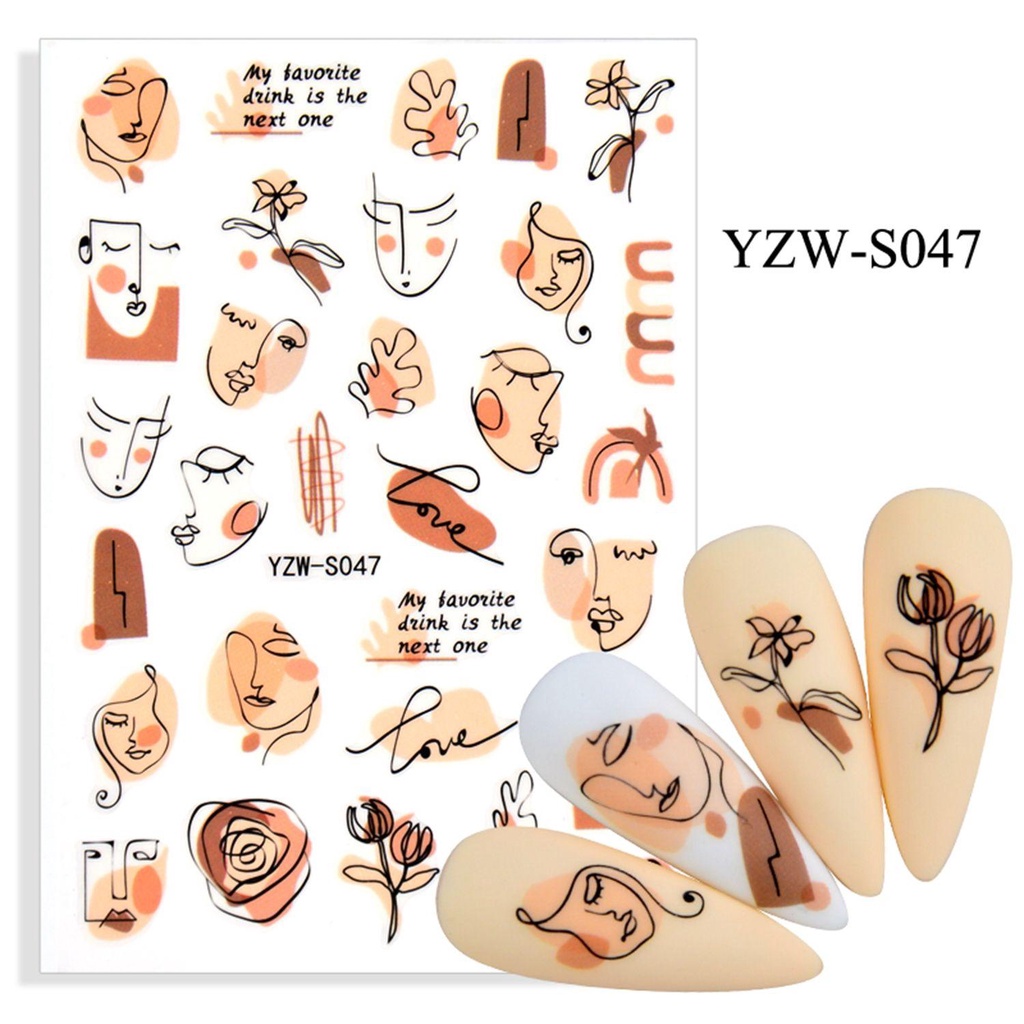 R-flower 1lembar Stiker Kuku Wanita Facial Graffiti Stylish Nail Art Dekorasi