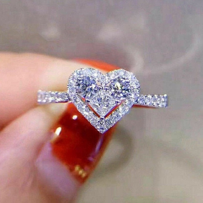 Fashion Crystal Heart Shaped Wedding Rings Women's Zircon Engagement Rings Glamour Jewelry