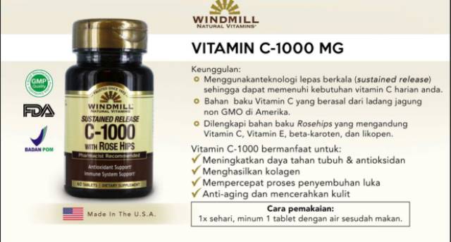 Windmill Vitamin C 1000 Mg With Rose Hips 60 Tablet Vit C 1000 Sustained Release Tabs Shopee Indonesia