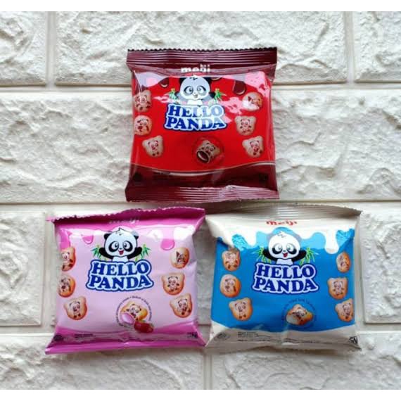 Snack biskuit isi coklat, cookies and cream dan strwberry hello panda renceng (10pcs x 10gr )