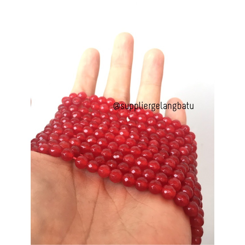 batu RED GARNET 6mm cutting bahan gelang kalung alam manao merah gloss aksesoris craft pria wanita