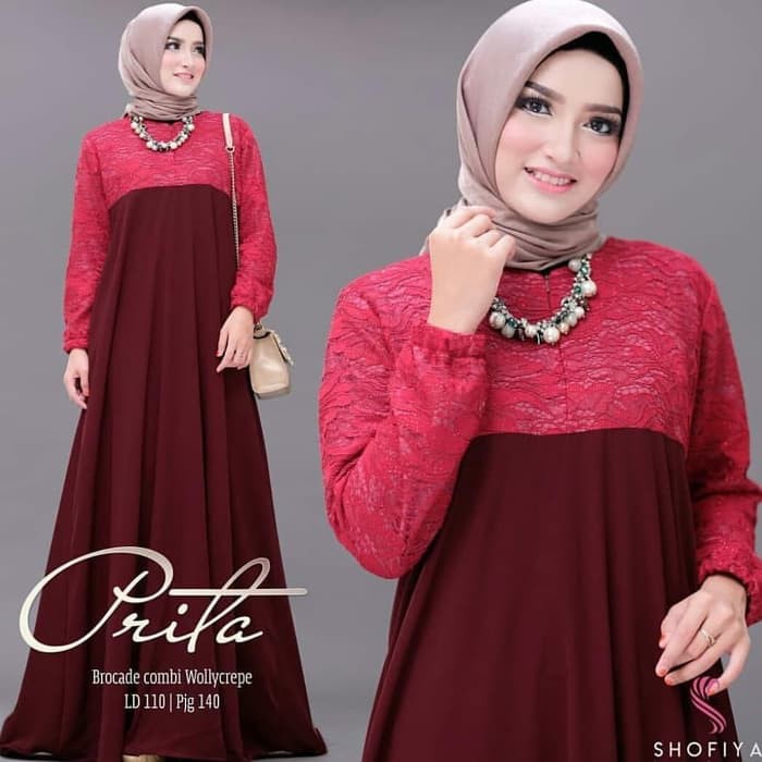DROW FASHION PRITA MAXI BAJU GAMIS WANITA MAROON TERBARU - Maroon