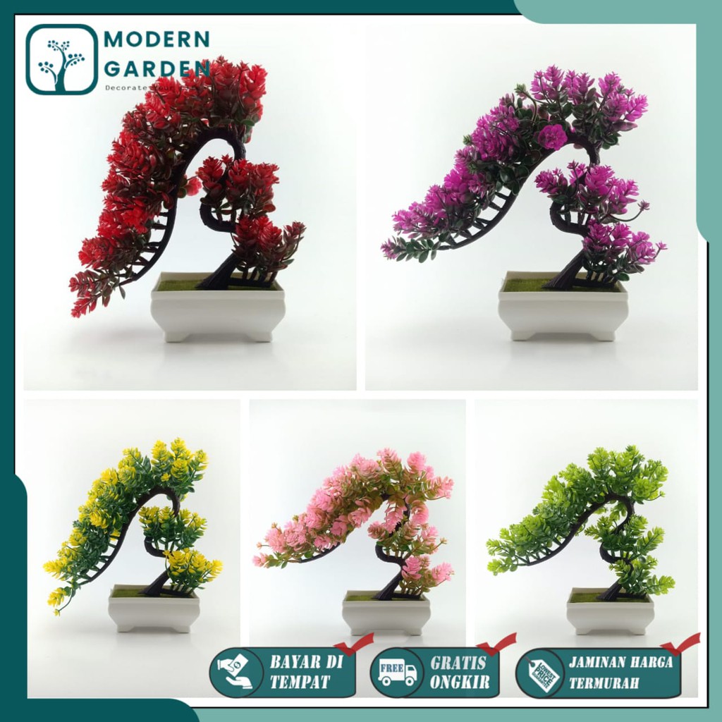 Bunga Bonsai Dekorasi BP8825 Bahan Plastik Free Pot Busa Petak