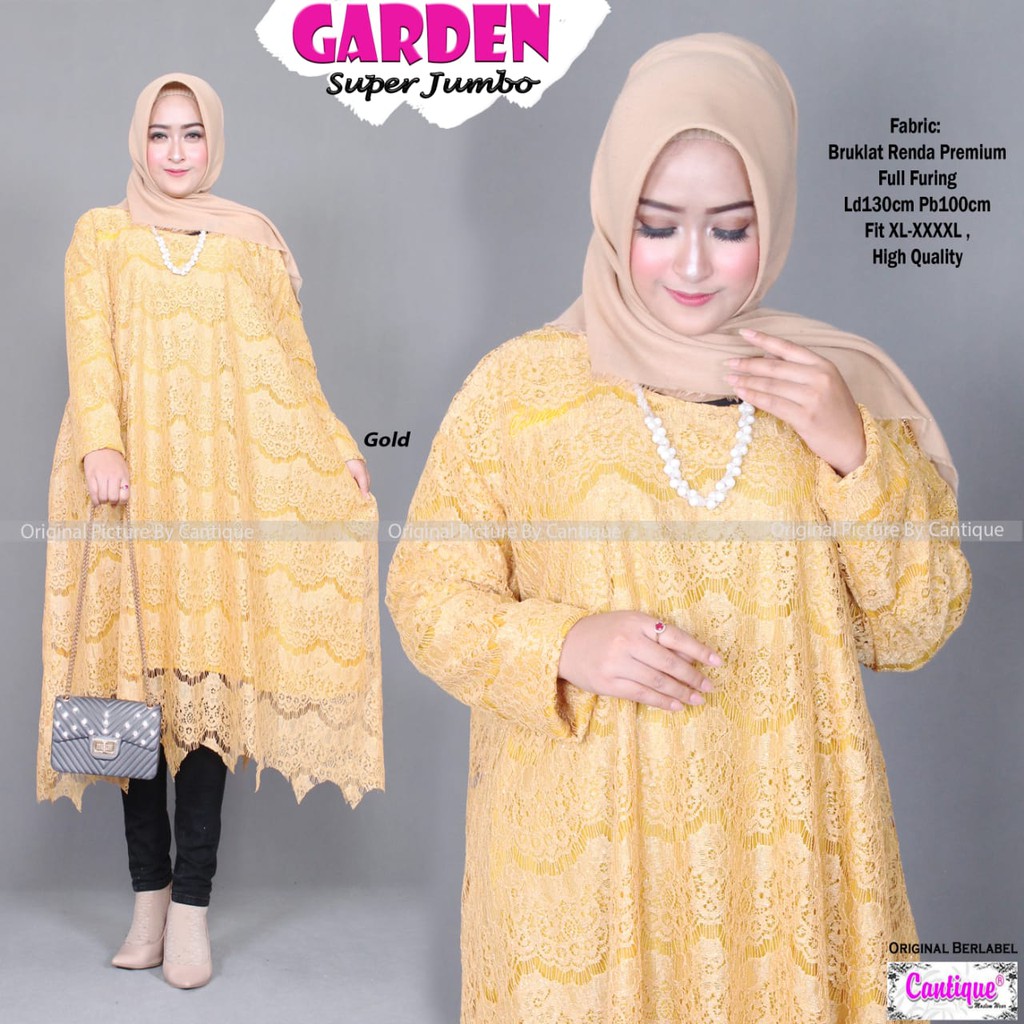 HIJABBSTORY Garden Super Jumbo Ld130 Allsize Lace Tunik Tunic Brukat Cantik Kondangan Kekinian Ootd 