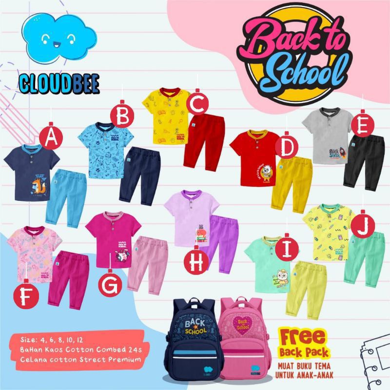 Ready Setelan Back To School By Cloudbee Free Tas backpack 4-12T