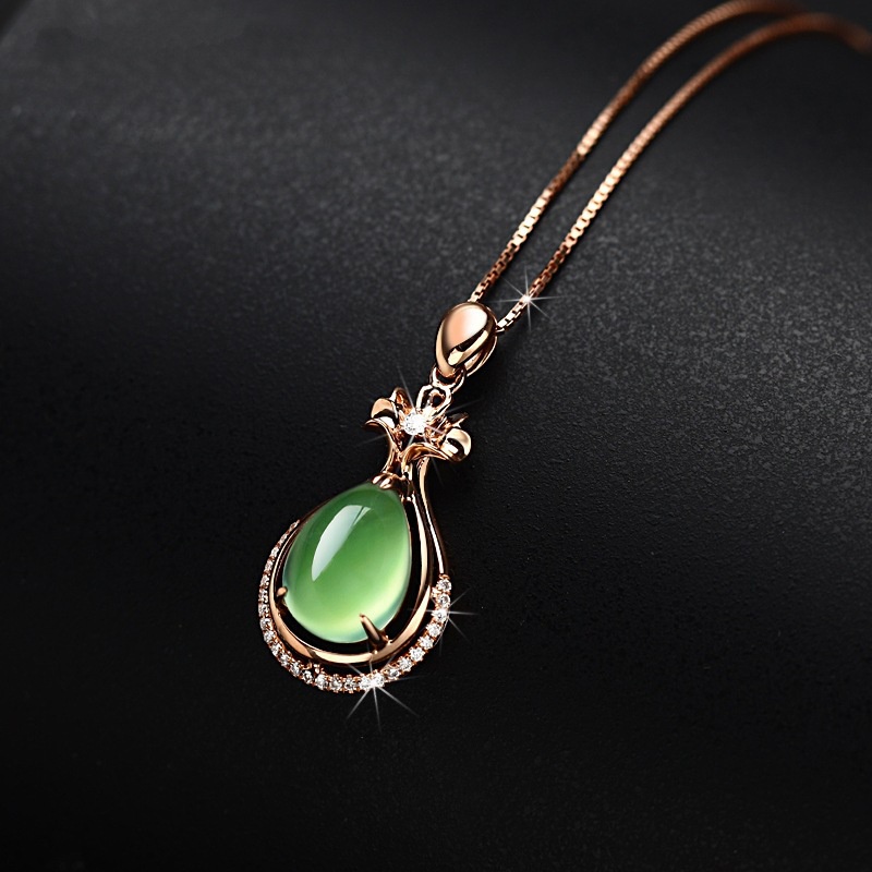 [Ready Stock]Fashion 18K Rose Gold Plated Emerald Necklace