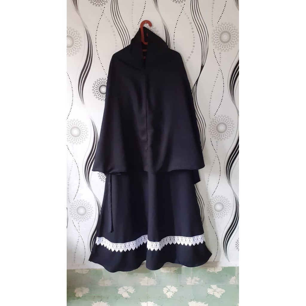 COD Gamis Hitam Polos Renda Bawah Bisa Couple Ibu dan Anak Lengkap Jilbab