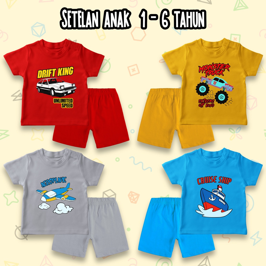 11 - 11 SALE Setelan Anak Laki Laki 1-6 Tahun Baju Celana Anak grosir pakaian kaos anak cowo cewe karakter Mobil