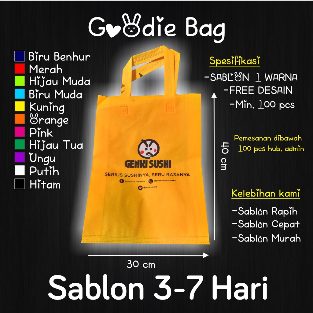 Jual Tas Spunbond Godie Bag Sablon Custom Goodie Bag Custom Sablon Tas Goodie Bag Custom 2507