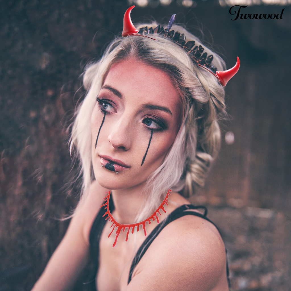 2pcs / Set Jepit Rambut Dan Kalung Desain Tanduk Setan Darah Untuk Kostum Cosplay Halloween