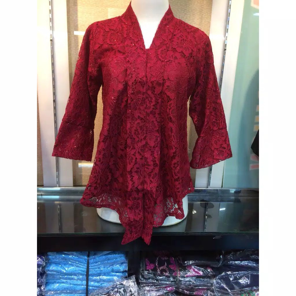 Kebaya Kutubaru Floy Brokat / Kebaya Brokat / WARNA RED / MAROON / DUSTY / HITAM / MOCCA NEW