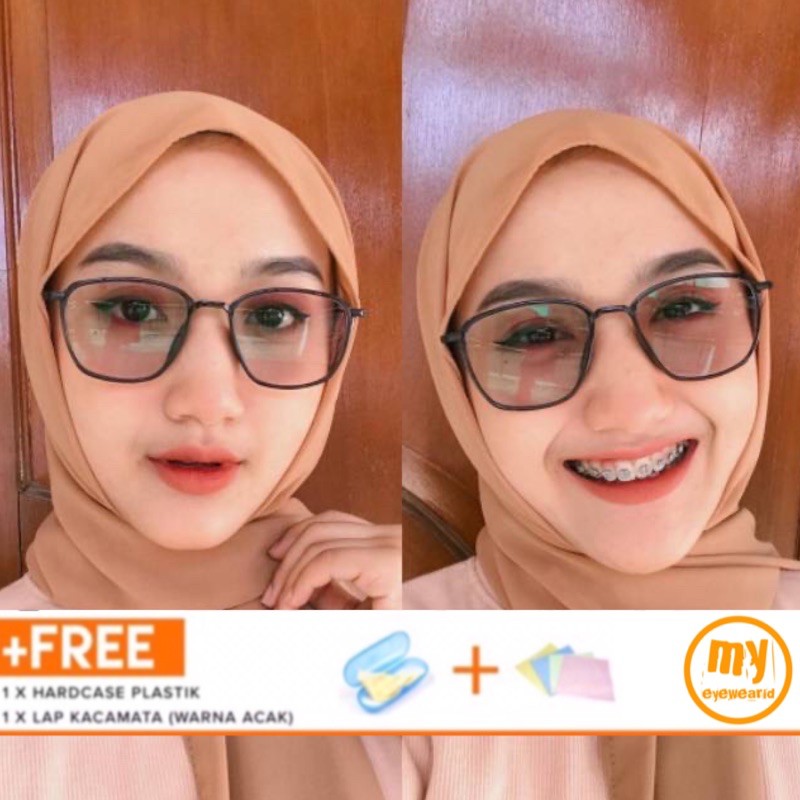 Myprogres Frame Monza Kotak Lentur Anti Patah Kacamata Wanita Pria Photocromic Blueray Anti Radiasi 