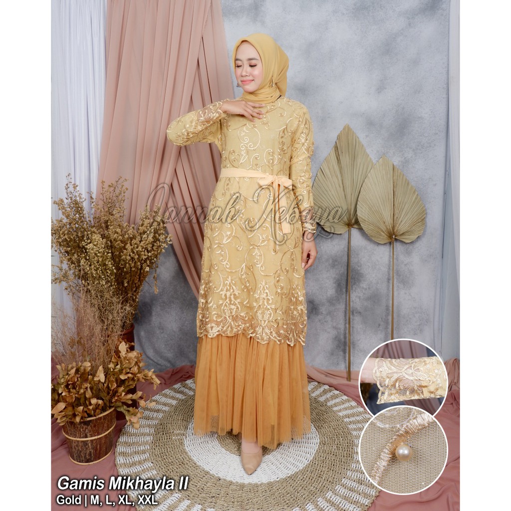 LONG GAMIS TULLE MUTIARA BORDIR PITA / GAMIS PESTA / GAMIS TUTU TULLE MUTIARA BORDIR