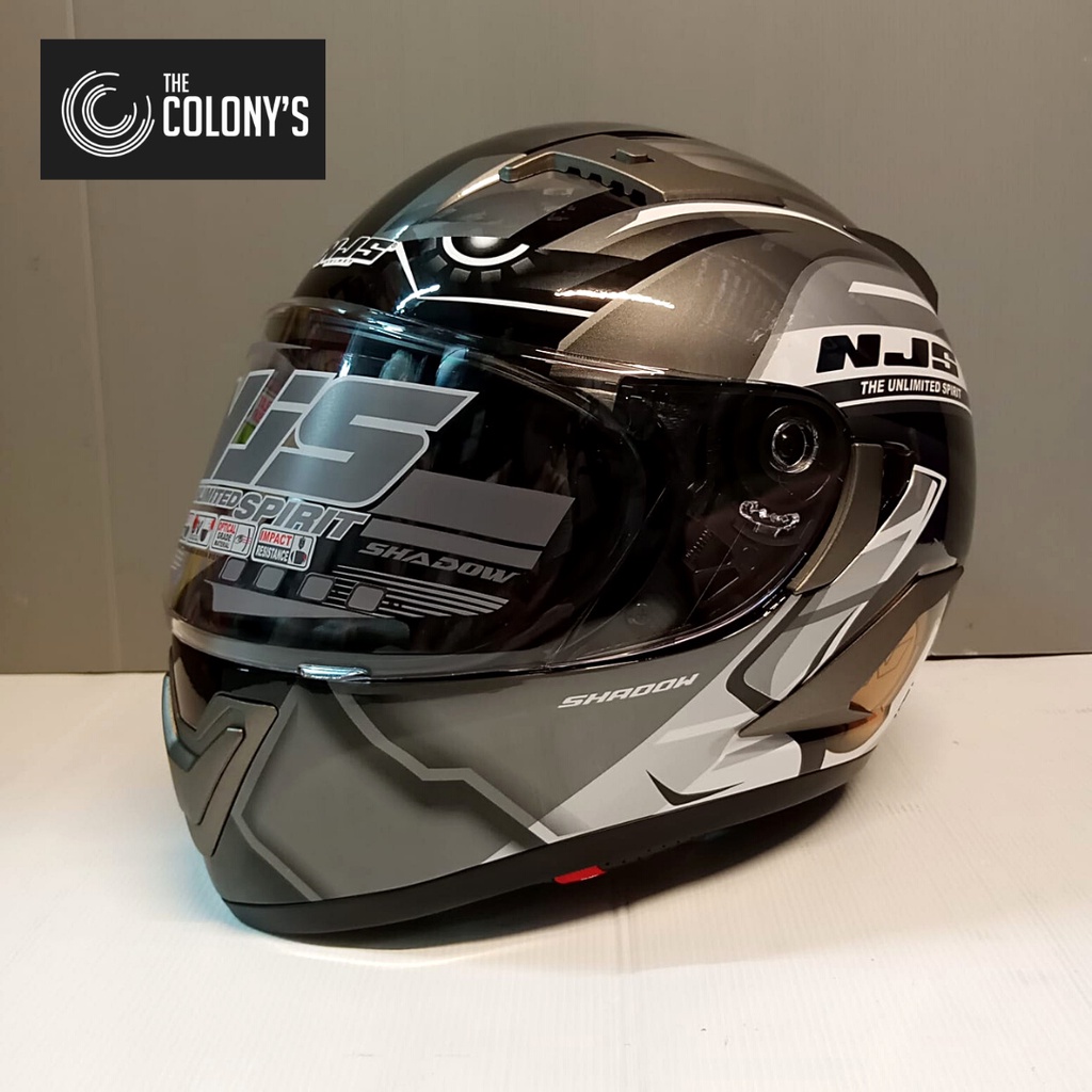HELM NJS SHADOW MACHINE BLACK SILVER DOUBLE VISOR HELM NJS FULLFACE FREE SMOKE VISOR