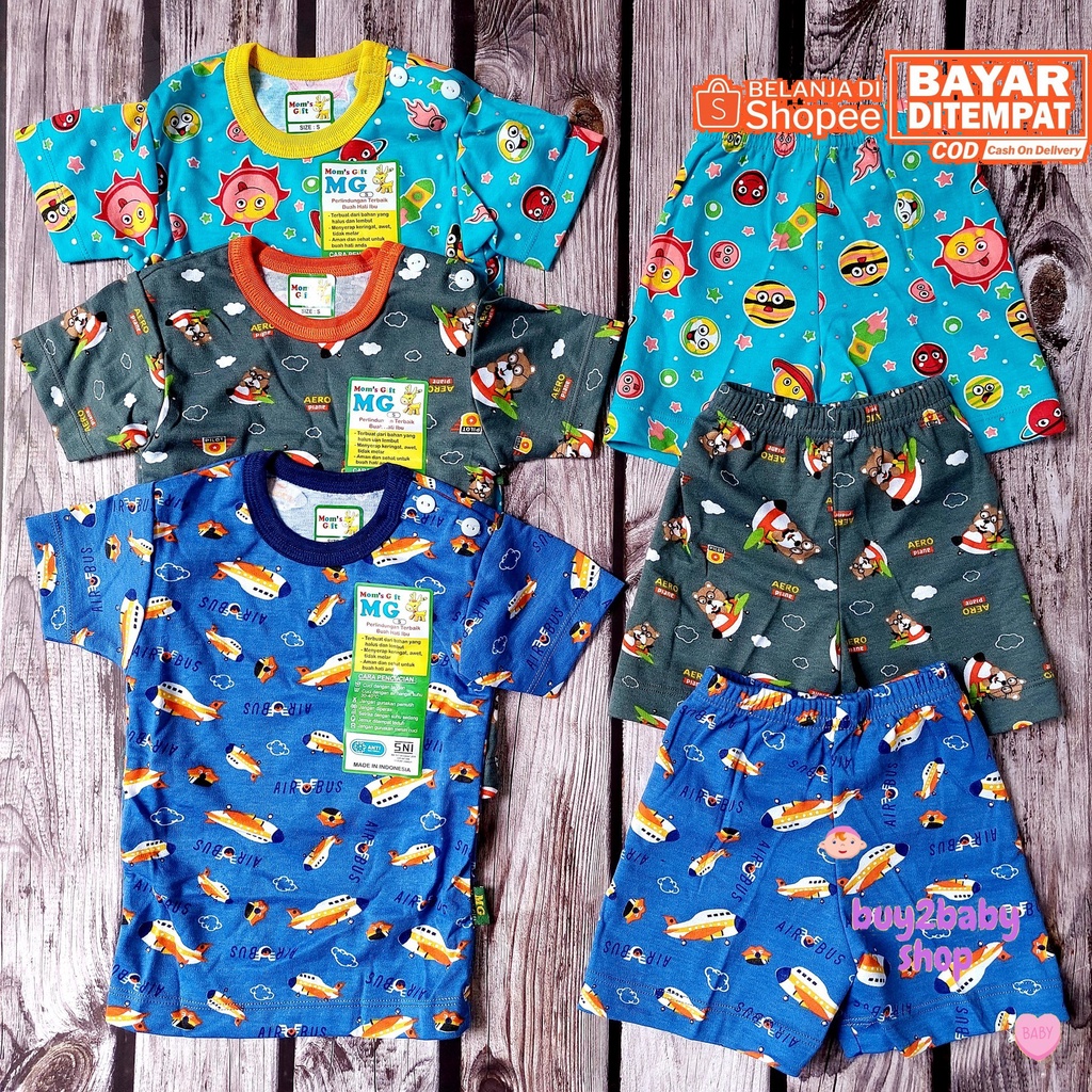 Baju bayi setelan kaos celana pendek full print motif Moms Gift 3-24 Bulan 3 Setelan