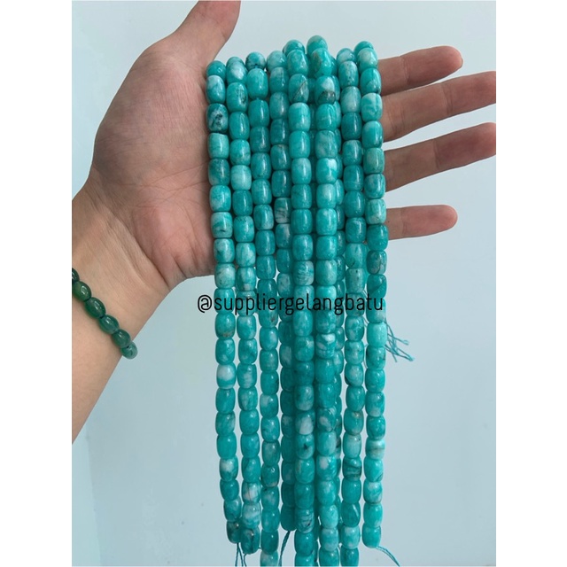 bahan renceng batu agate tabung 8mm green sediment amazonite hijau