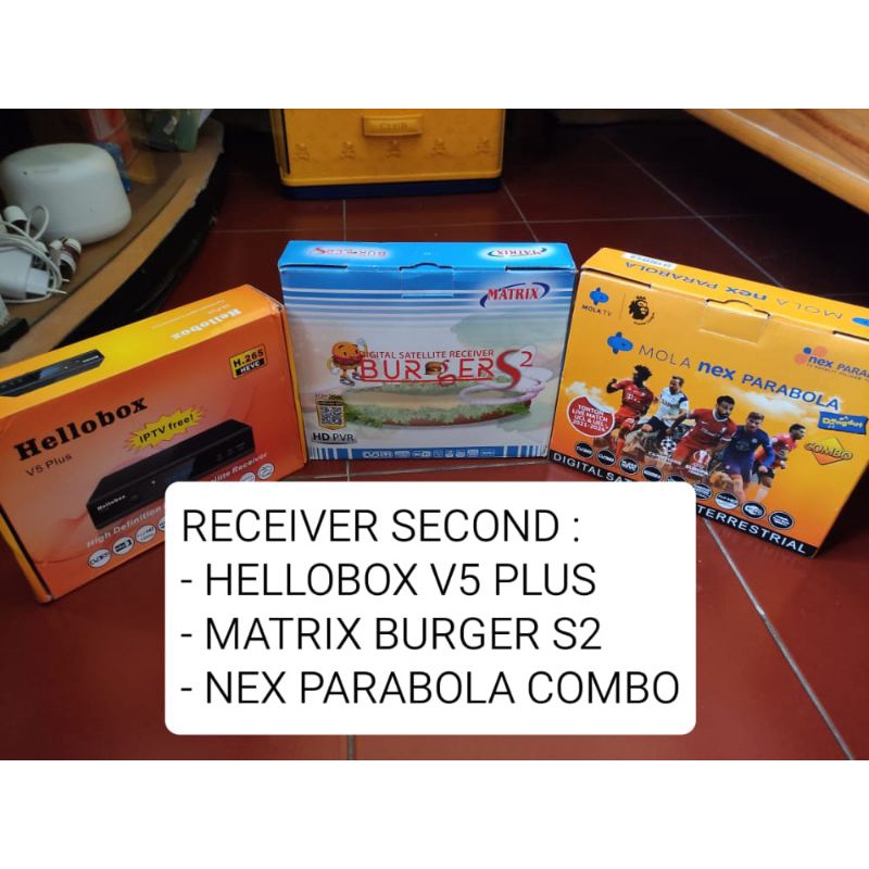 Paket Receiver TV Second hellobox v5 plus, matrix burger s2, nex parabola combo pl