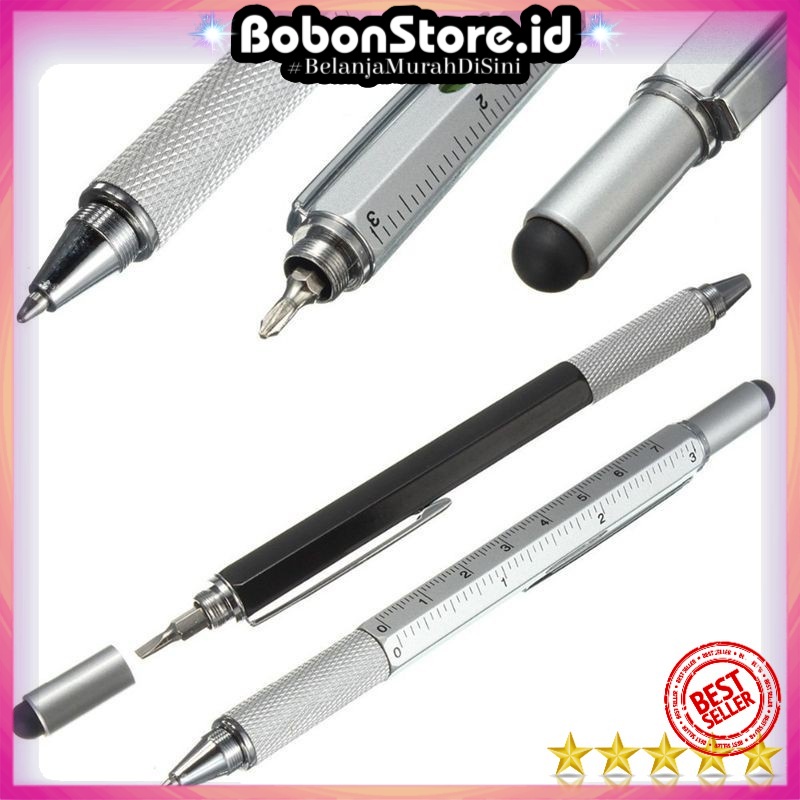 

Pena Multifungsi Plastik Stylus + Penggaris + Level + Obeng - 9625 - silver
