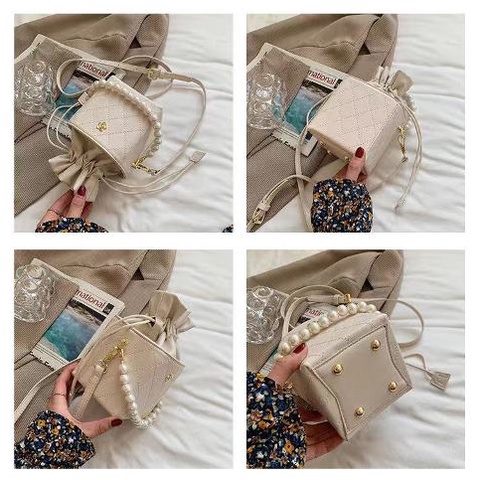 BJ61106 - BEIGE/BLACK/GREEN/YELLOW - TAS KUBUS KOTAK TALI MUTIARA SLEMPANG JINJING TOTEBAG HANDBAG SERUT TAS WANITA FASHION IMPORT MODIS ELEGAN TERMURAH TERLARIS TERBARU BAGSTORE JAKARTA TAS BATAM ZCJ1106
