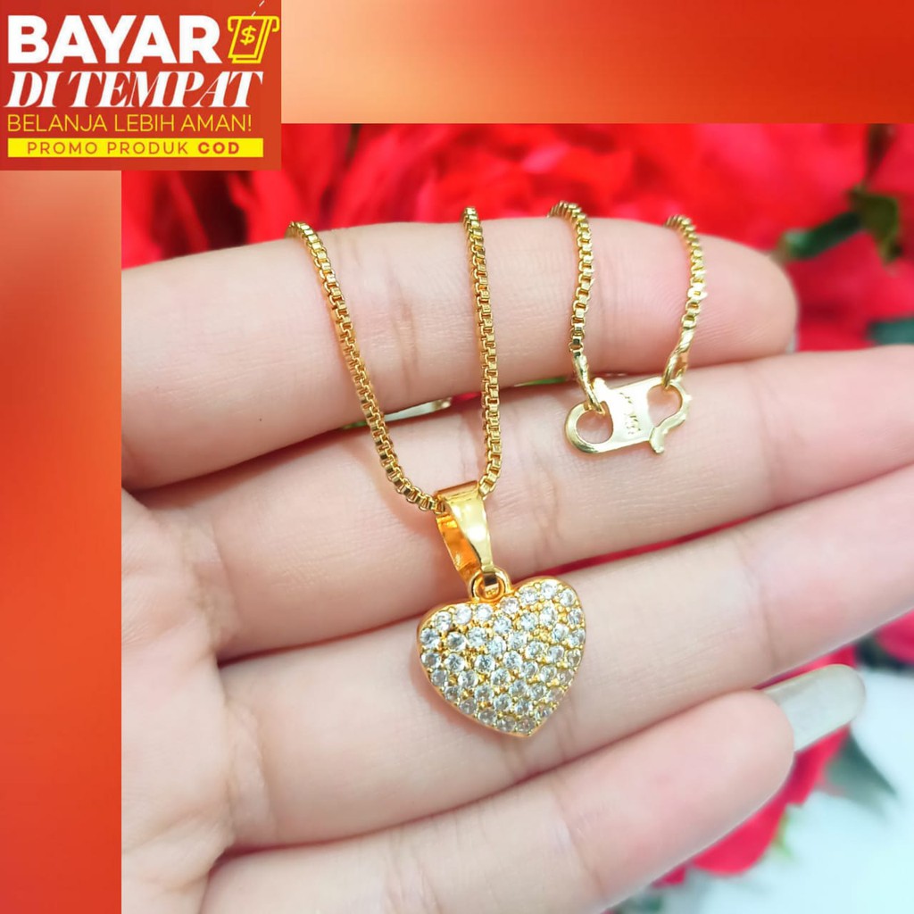 Kalung Dewasa+Liontin permata love zircon Gold,termurah,tidak karat