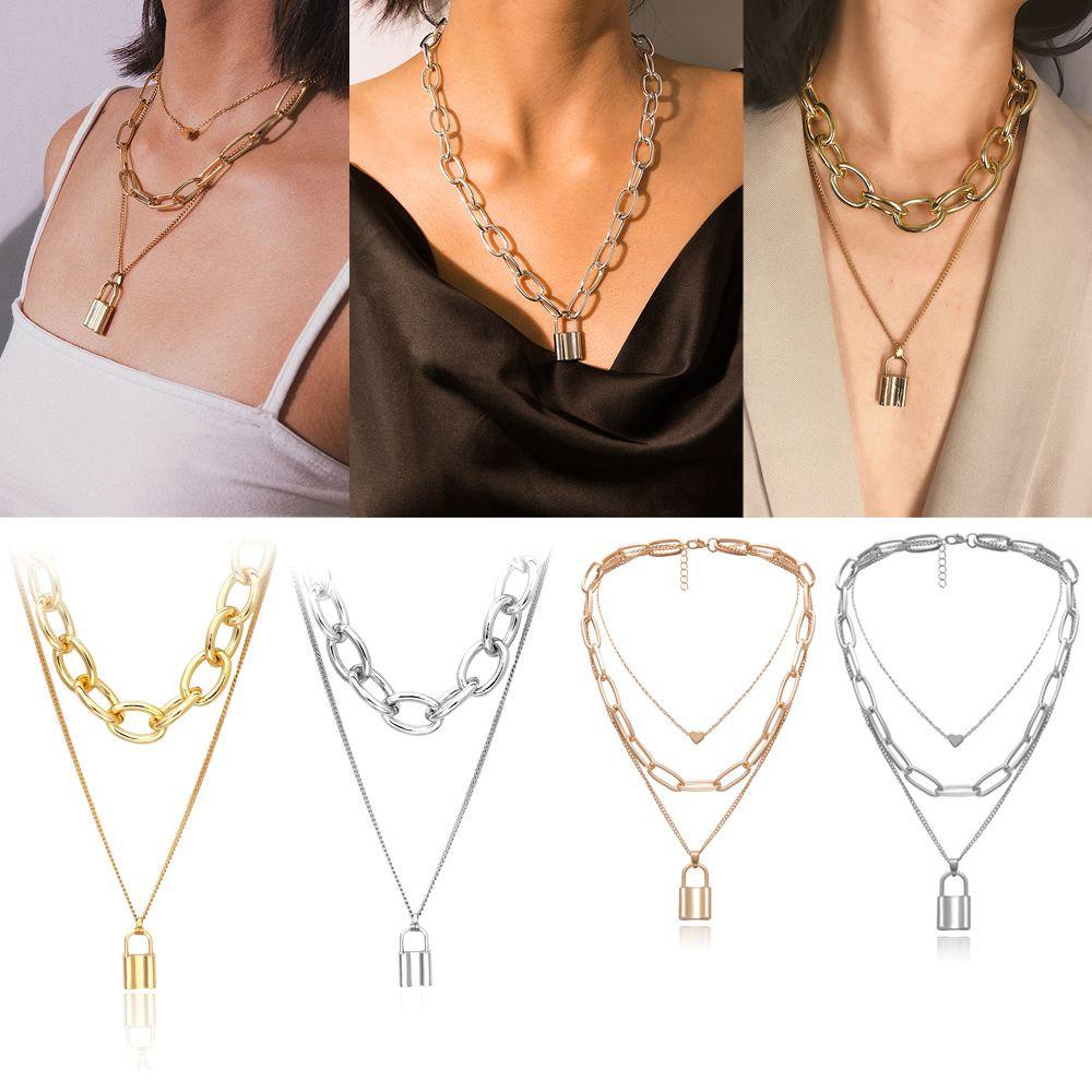 Lily Punk Kalung Pesona Multi-Layer Rantai Wanita Pria Bib Choker