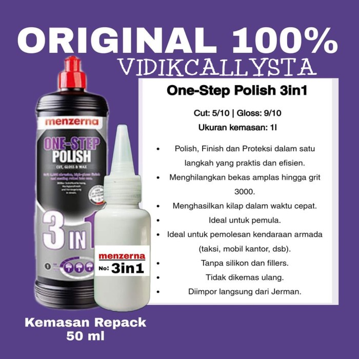 MENZERNA ONE STEP POLISH 3 in 1 REPACK POLES BODI MOBIL MOTOR REPACK ORI