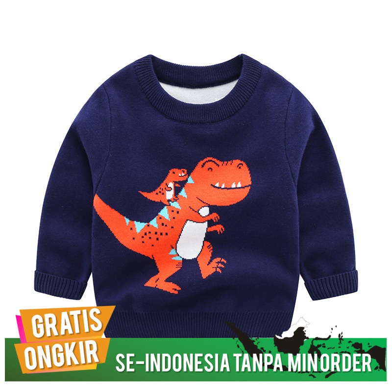 Sweater Anak Import Autumn 2020 New Children's Sweater Casual Cartoon Little Dinosaur
