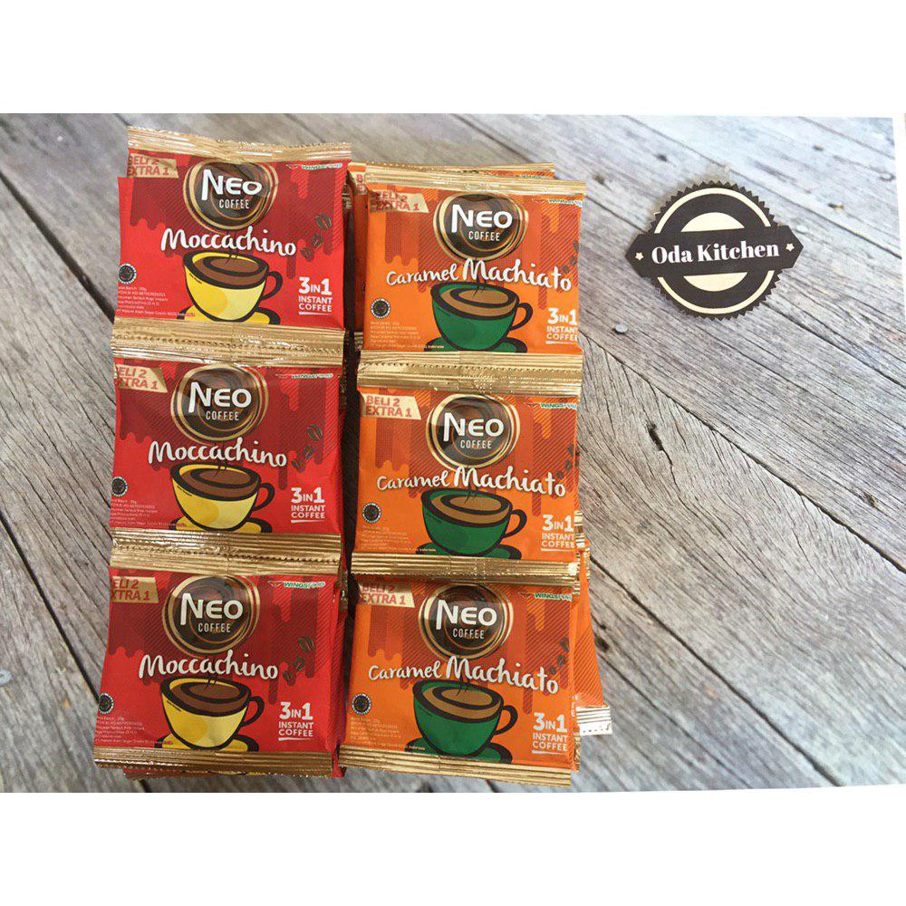 KOPI NEO 3 IN 1 RASA MOCCACHINO & RASA CARAMEL MACHIATO RENCENG 15X20gr