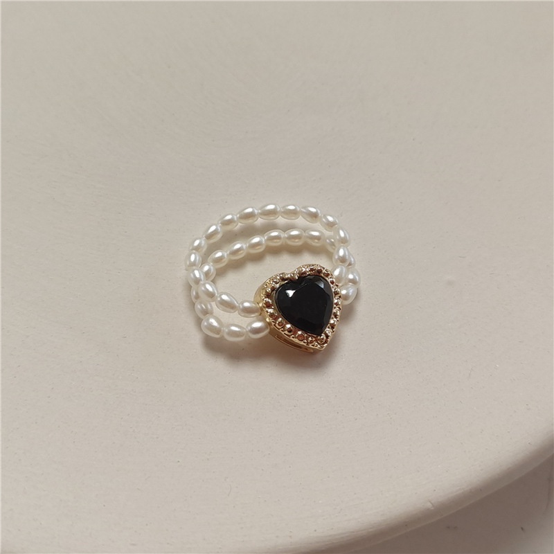 Cincin Mutiara Berlian Imitasi Bentuk Hati Bahan Alloy Untuk Wanita