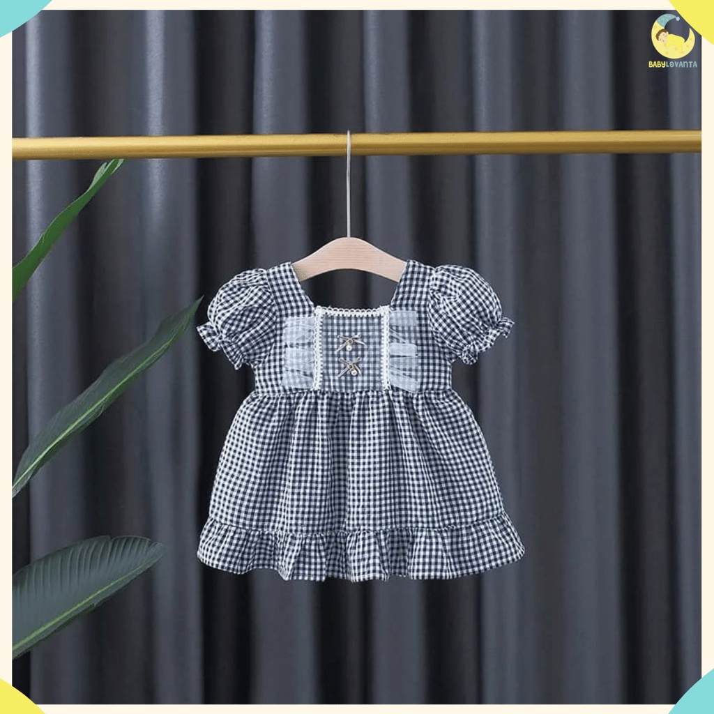 Babylovanta- Gaun anak perempuan lucu 0-5 Tahun / Dress anak anak Motif Kotak Hitam Putih