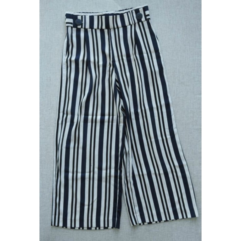 ZARA Kulot - Blue Black White vertical stripes