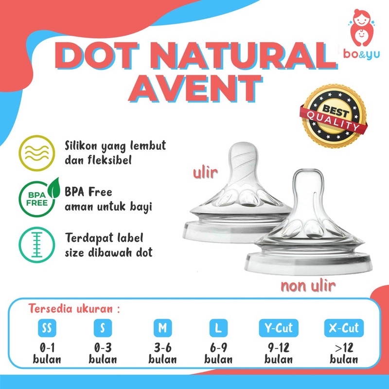 DOT untuk AVENT PHILIPS NATURAL botol susu leher lebar Nipple bottle wide neck peristaltic (BPA Free Anti Colic) Food Grade Baby Safe