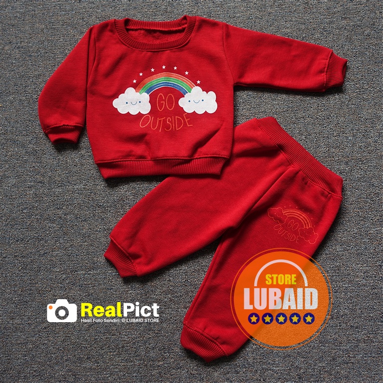 [SJK-RF08] LUBAID STORE, Setelan Sweater Anak 1 - 2 Tahun, Jaket Bayi RED FOREST Pelangi Go Outside-5