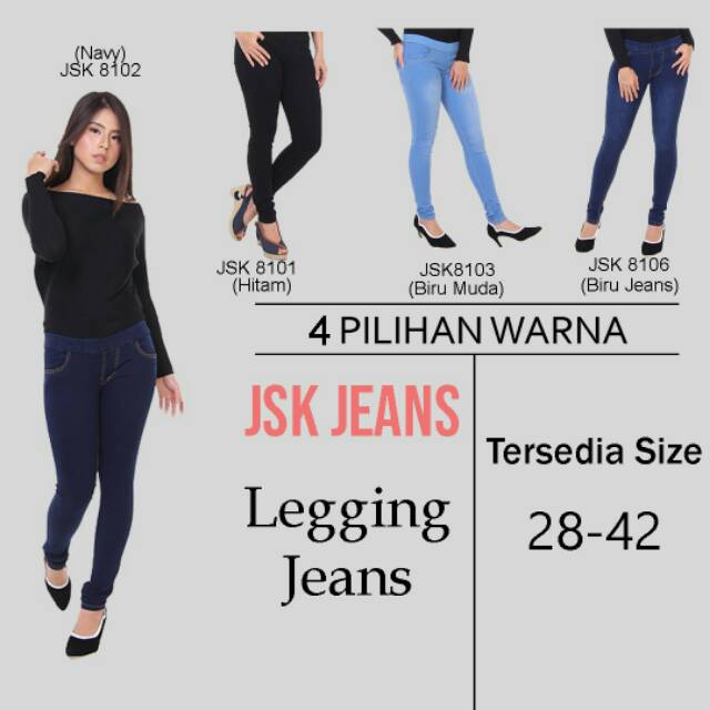 Celana Legging Pinggang Karet Jeans Wanita ( Size 28 - 42 )