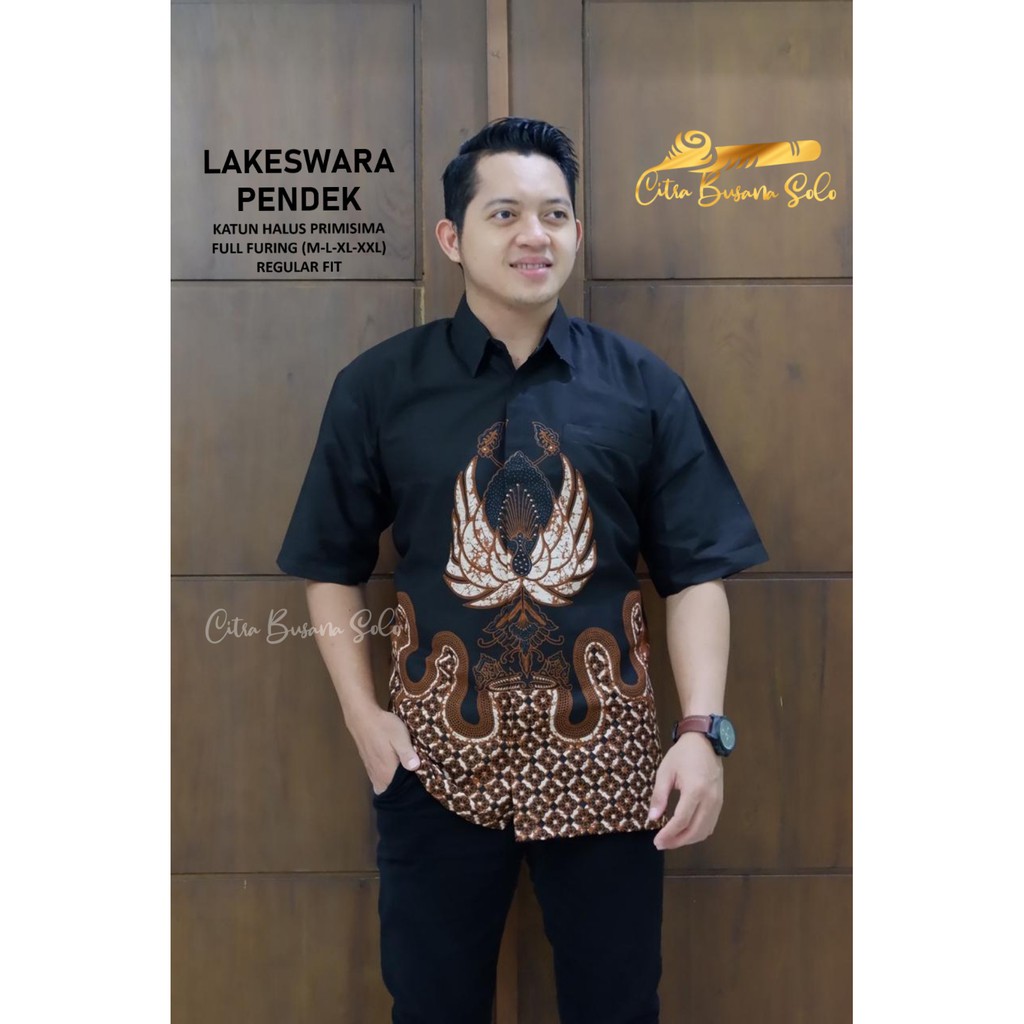 Batik Pria LAKESWARA PENDEK Kemeja Full Furing Bahan Katun Primisima