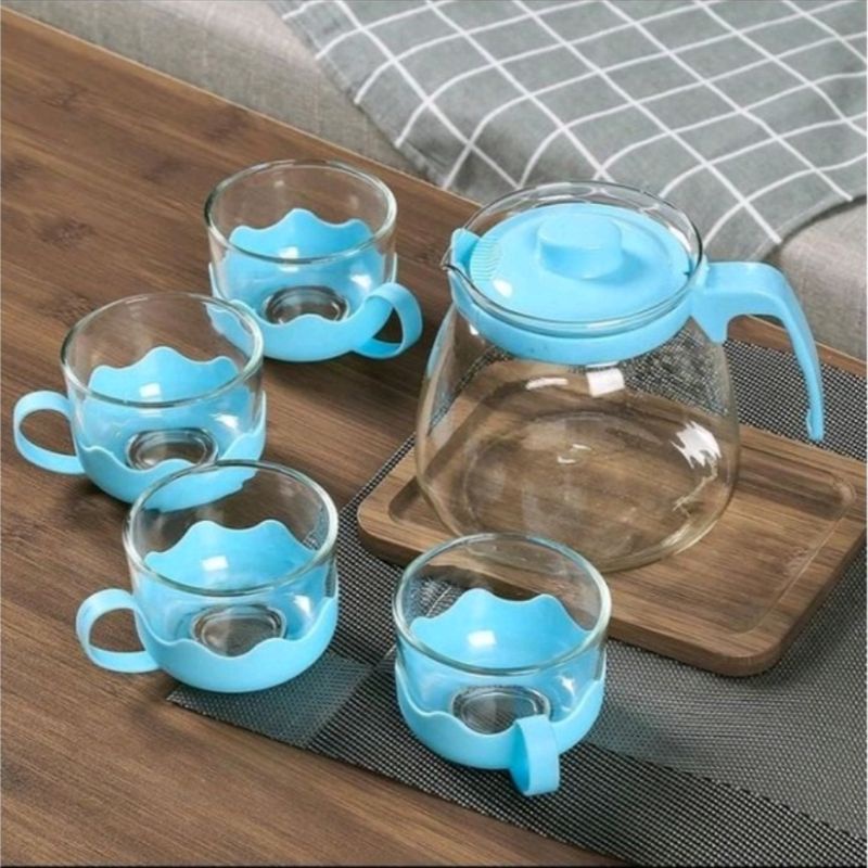 Teapot Set Warna Kaca Tanpa Saringan