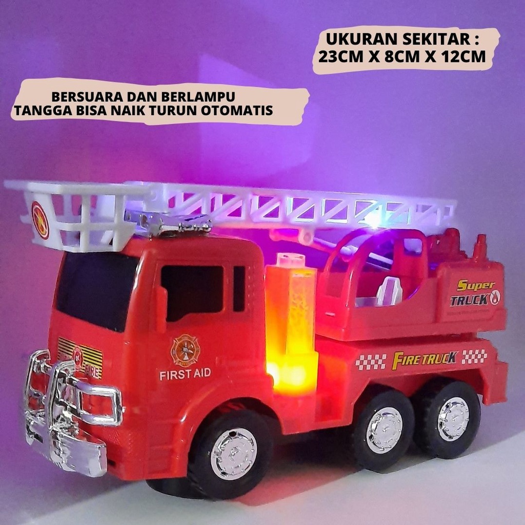 Mainan Mobil Pemadam Kebakaran POLISI - Fire Truck Bump &amp; Go | Mobil Baterai Berlampu Dan Bersuara