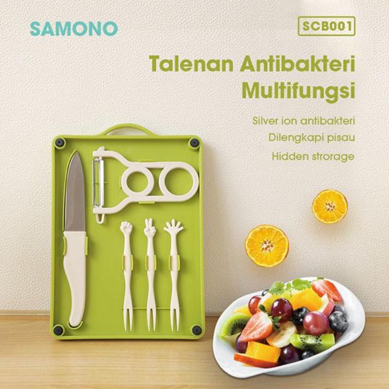 Samono SCB001 Antibacterial Set Talenan Pisau Dapur 6 in 1 Multifungsi