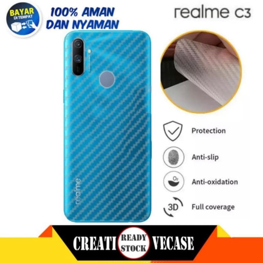 Back skin karbon atau gaskin carbon 3d realme c3, anti gores anti jamur anti licin