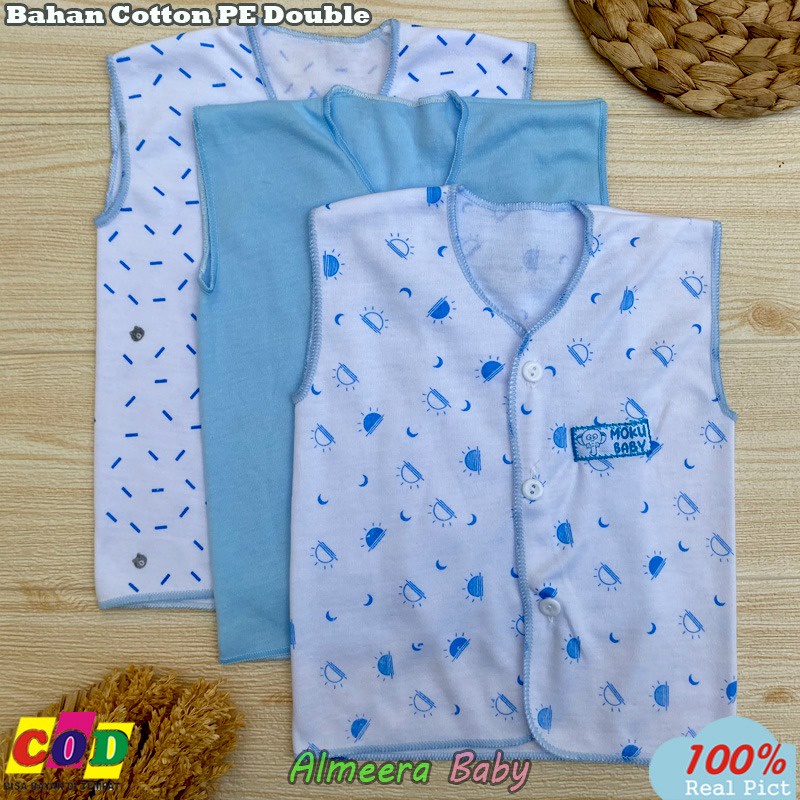 Isi 6 PCS Baju Celana Bayi Setelan Bayi Lengan Kutung Celana POP Usia 0-3 Bulan Seri Biru Almeera Baby and Kids