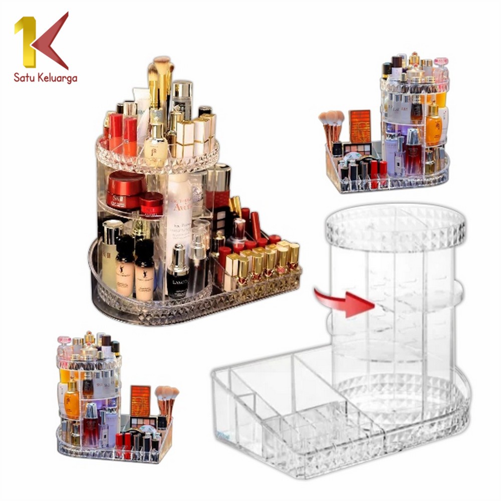 Satu Keluarga Rak Make Up K11 Kosmetik Petak Acrylic Putar 360 Derajat Diamond Transparan Rak Organi