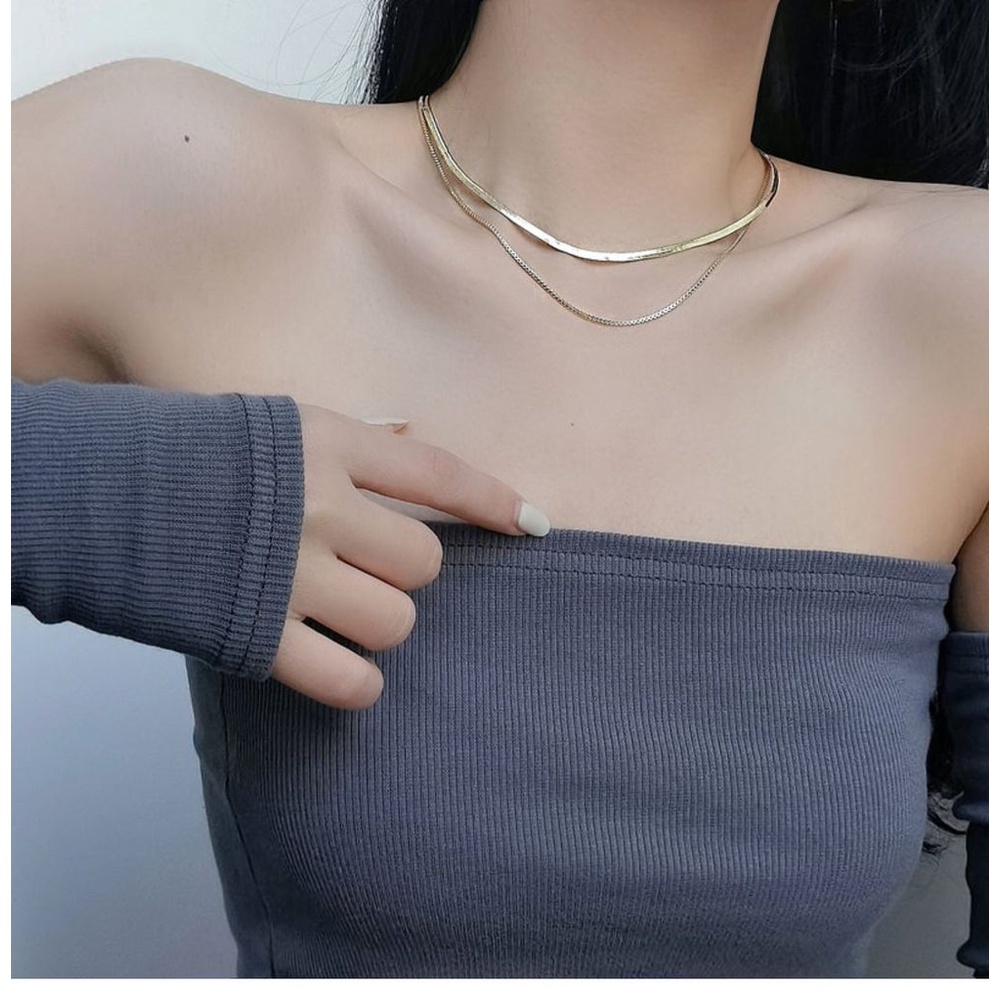 Kalung Rantai Klavikula Model Tulang Ular Lapis Ganda Serbaguna Untuk Wanita