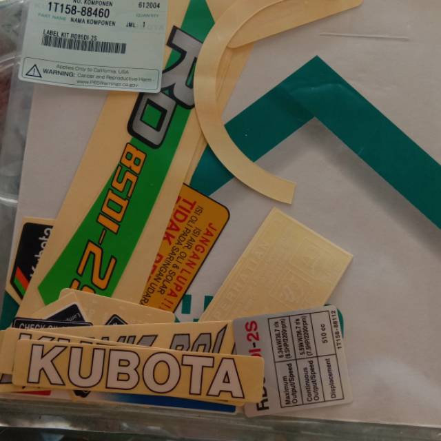 

LABEL KIT (STIKER) KUBOTA RD 85 Di 2 S