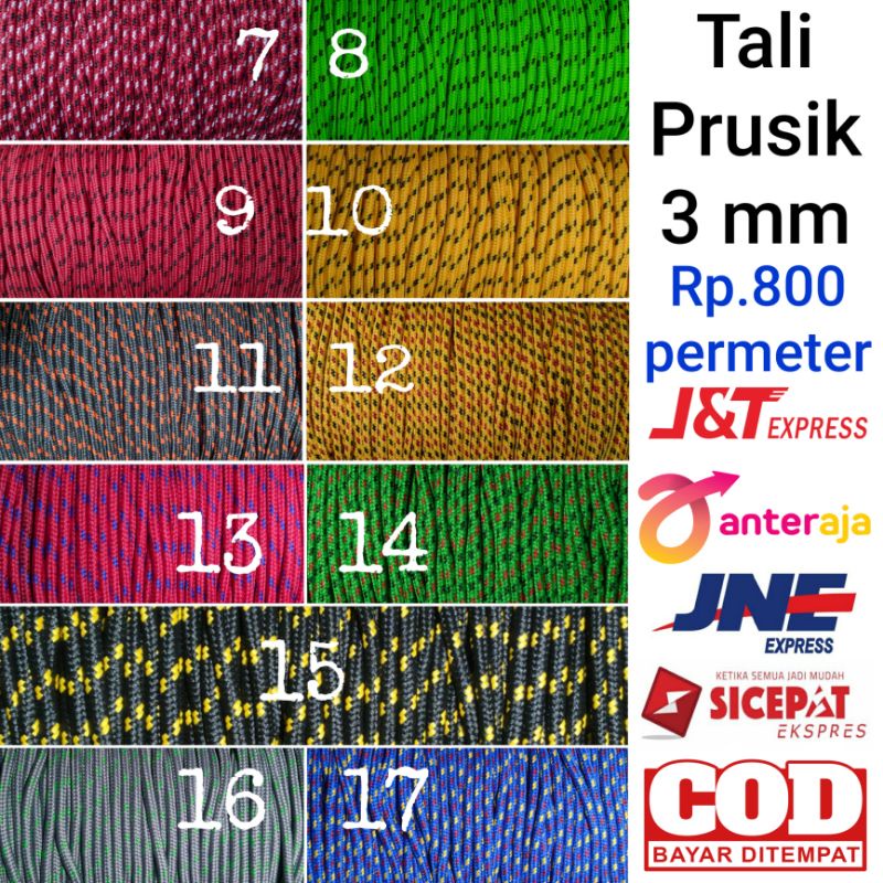 Tali Prusik 3 mm Tenda Gelang Awning 3mm