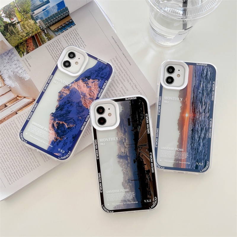 3 in 1 case Transparan Motif Lukisan Minyak Untuk iphone 11 pro max 13 12 pro max Xs max XR 7 8 plus Se20