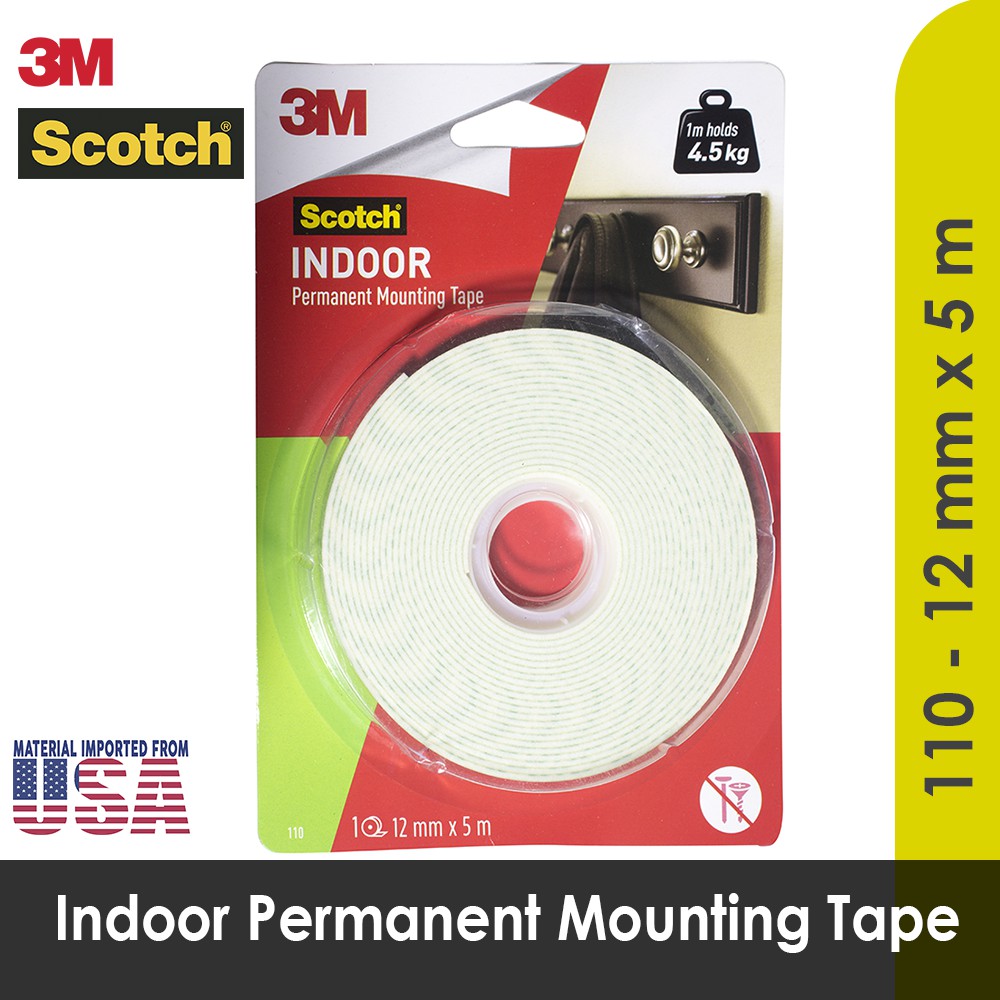 Indoor Permanent Mounting Double Tape  3M 12 mm x 5 mm Scotch 110