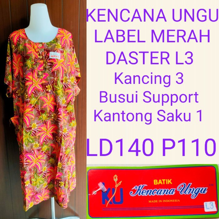 Salevia.id-Daster L3 Kencana Ungu Label Merah/Daster Jumbo Kancing 3 Busui Support